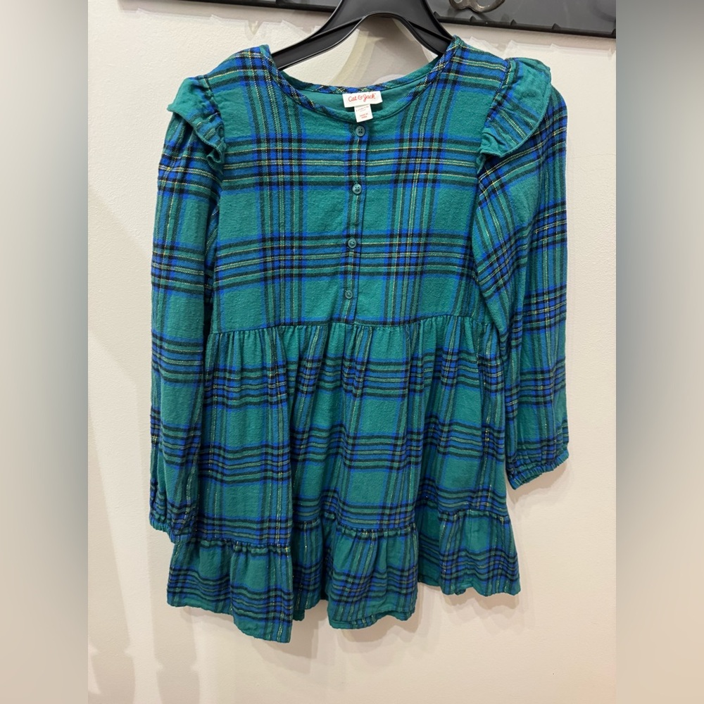 Cat & Jack Girls Plaid Dress Large with headband